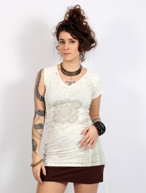 Topuri Toonzshop Jaya Tunic Top Dama Offwhite | ZOGLPYE-57