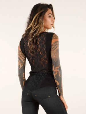Topuri Toonzshop Kayona Cowl Neck Top With Lace Back Dama Negrii | LIOZFVM-94