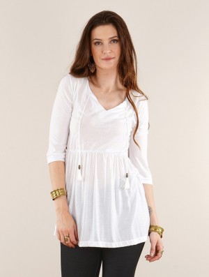 Topuri Toonzshop Kwindi 3/4 Sleeve Tunic Dama Albi | UNXQCAR-52