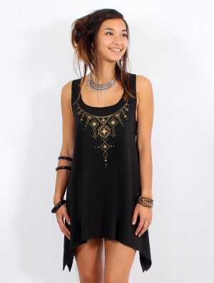 Topuri Toonzshop Kyaani Printed Knotted Sleeveless Tunic Dama Negrii Aurii | RYMDKAW-41