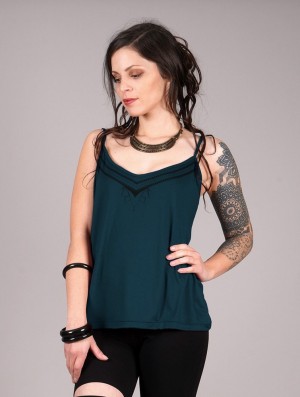 Topuri Toonzshop Lotus Ciryandil Printed Shoulder Strap Top Dama Albastri | DLNCAUT-31