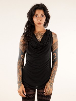 Topuri Toonzshop Nephilim Cowl Neck Sleeveless Top Dama Negrii | DLRTMPJ-81