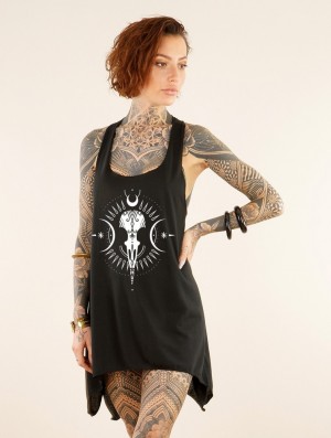 Topuri Toonzshop Ridaloo Printed Knotted Sleeveless Tunic Dama Negrii Albi | ZMEBQHT-89