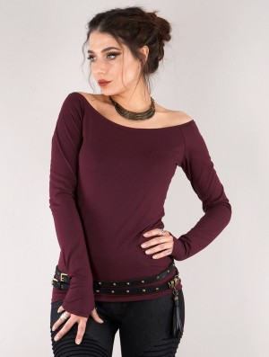 Topuri Toonzshop Saädiya Long Sleeve Top Dama Wine | VBZSCDF-40