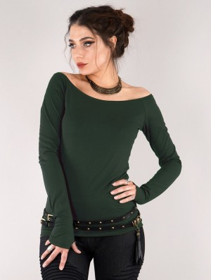 Topuri Toonzshop Saädiya Long Sleeve Top Dama Verzi | RGTFAHN-68