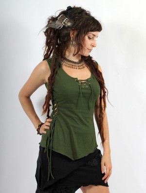 Topuri Toonzshop Sanjana Pixie Hood Top Dama Verzi | PBQTUAG-49