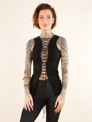 Topuri Toonzshop Saruga Reversible Sleeveless Top With Lace-up Dama Negrii | RPALDYV-13