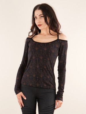 Topuri Toonzshop Sedna Peafowl Long Sleeved Printed Top Dama Negrii | VSAOUEL-34