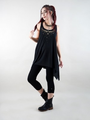 Topuri Toonzshop Sitaara Printed Knotted Sleeveless Tunic Dama Negrii Aurii | XSRDLHC-42