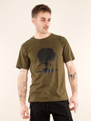 Tricou Toonzshop Castor Tree Printed Short Sleeve T-shirt Barbati Albastru Deschis Verzi | CEOQAVY-93