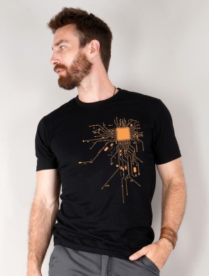 Tricou Toonzshop Electrosystem Printed Short Sleeve T-shirt Barbati Negrii Portocalii | NFJKDWC-61
