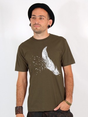 Tricou Toonzshop Feather Printed Short Sleeve T-shirt Barbati Albastru Deschis Verzi | THXWUOI-53