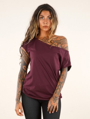 Tricou Toonzshop Kayäazü Boat Neck Loose T-shirt Dama Wine | VESZKTQ-35