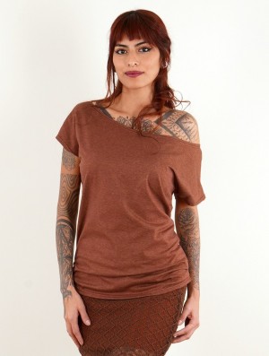 Tricou Toonzshop Kayäazü Boat Neck Loose T-shirt Dama Mottled sienna | GKOHEXC-38