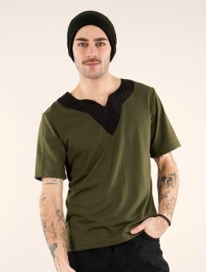 Tricou Toonzshop Legolas T-shirt With Mao Collar Barbati Masline Verzi Verzi | QBHPEWV-34