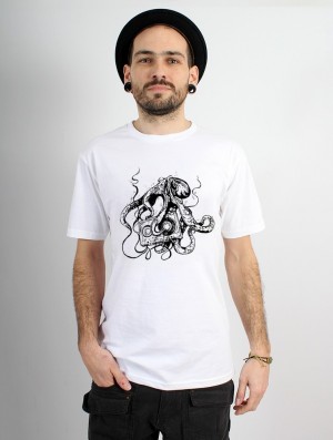 Tricou Toonzshop Octopus K7 Printed Short Sleeve T-shirt Barbati Albi | QJRFNBL-41