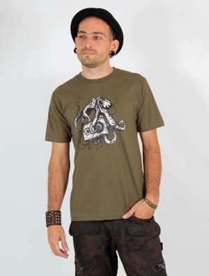 Tricou Toonzshop Octopus K7 Printed Short Sleeve T-shirt Barbati Albastru Deschis Verzi | VHCLMID-58