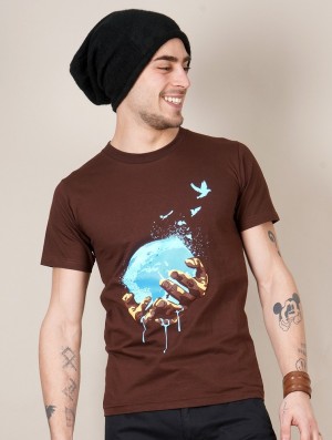 Tricou Toonzshop Planet Printed Short Sleeve T-shirt Barbati Maro | AWXNVHO-25