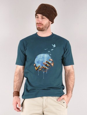 Tricou Toonzshop Planet Printed Short Sleeve T-shirt Barbati Albastri Inchis | KUZEGAP-48