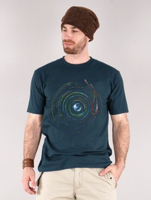 Tricou Toonzshop Planet Record Printed Short Sleeve T-shirt Barbati Albastri Inchis | JCOUXMT-47