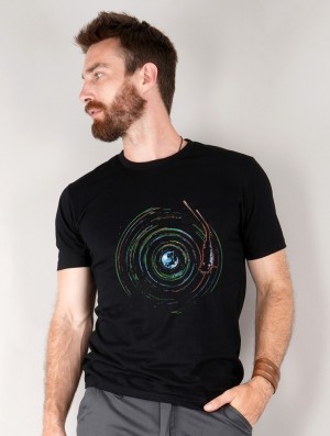 Tricou Toonzshop Planet Record Printed Short Sleeve T-shirt Barbati Negrii | JXUHWQN-34