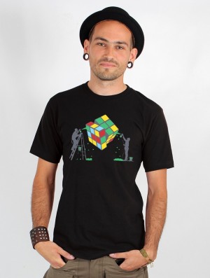 Tricou Toonzshop Rubik's Cube Graffiti Printed Short Sleeve T-shirt Barbati Negrii | TJAQIVO-89