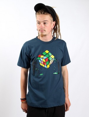 Tricou Toonzshop Rubik's Cube Graffiti Printed Short Sleeve T-shirt Barbati Albastri Inchis | OEUZQAP-49