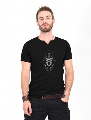 Tricou Toonzshop Scarab Spirit Slit V-neck T-shirt Barbati Negrii Argintii | KZONVAJ-16