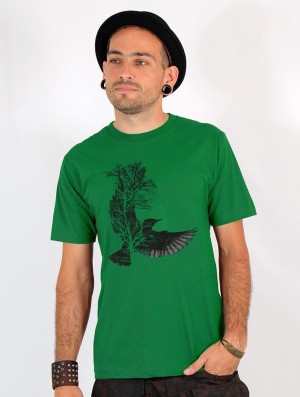Tricou Toonzshop Tree Crow Printed Short Sleeve T-shirt Barbati Verzi | RMXVQOK-89