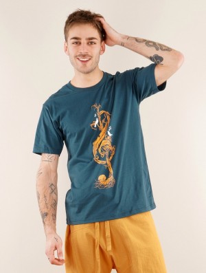 Tricou Toonzshop Vegetal Treble Clef Printed Short Sleeve T-shirt Barbati Albastri Inchis | OXJCVGT-48